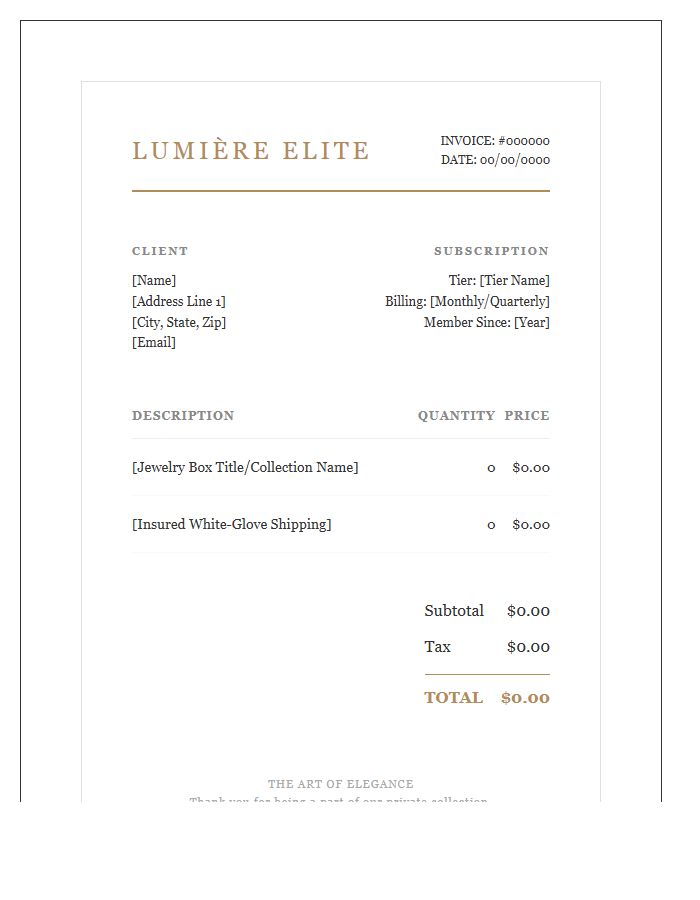 Luxury Jewelry Subscription Box Invoice Template