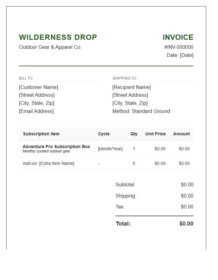 Outdoor Adventure Subscription Box Invoice Template