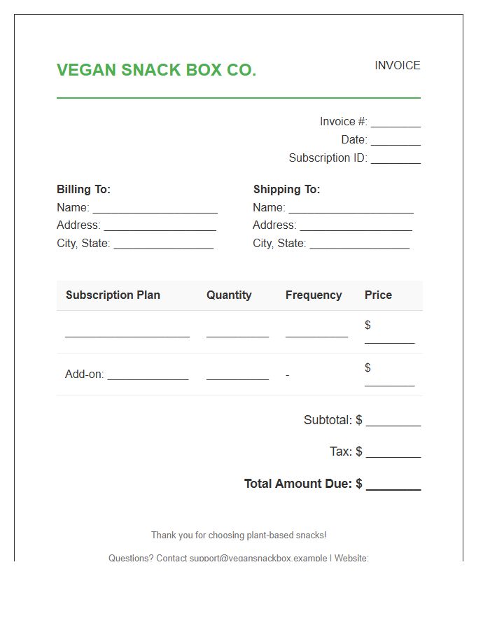 Vegan Snack Box Subscription Invoice Template