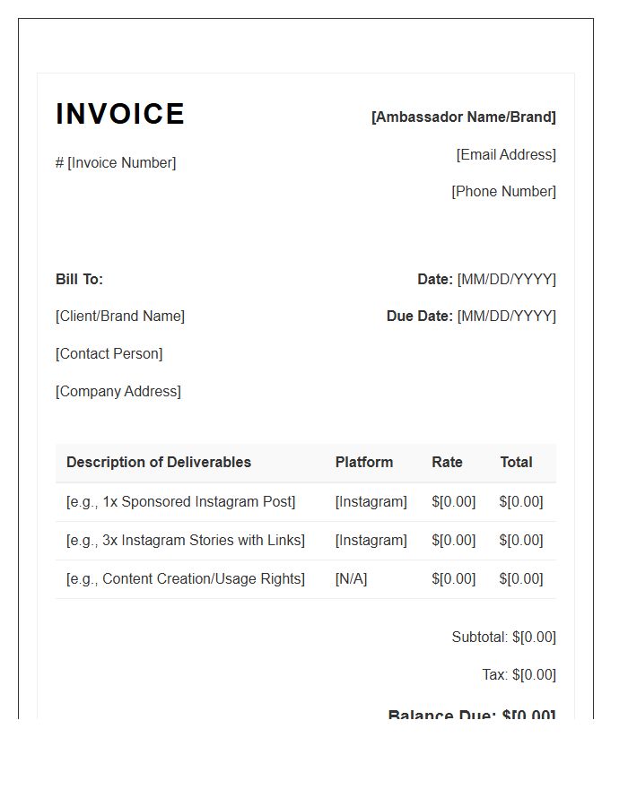 Brand Ambassador Partnership Invoice Template