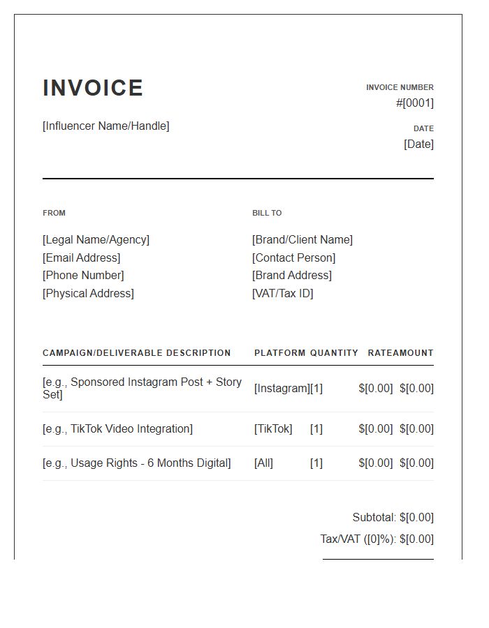 Fashion Influencer Advertising Invoice Template
