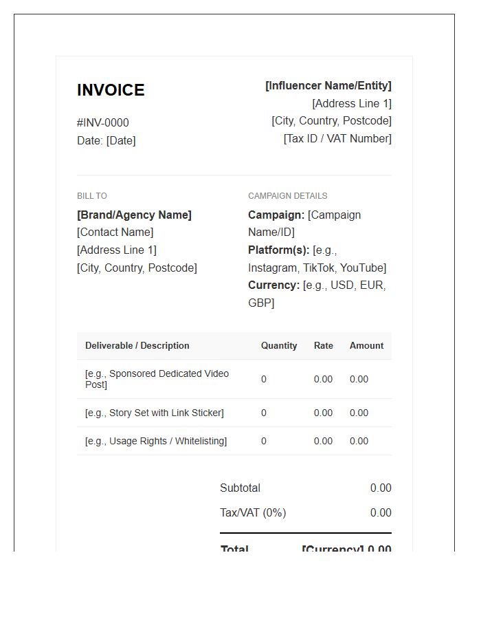 Global Influencer Campaign Invoice Template
