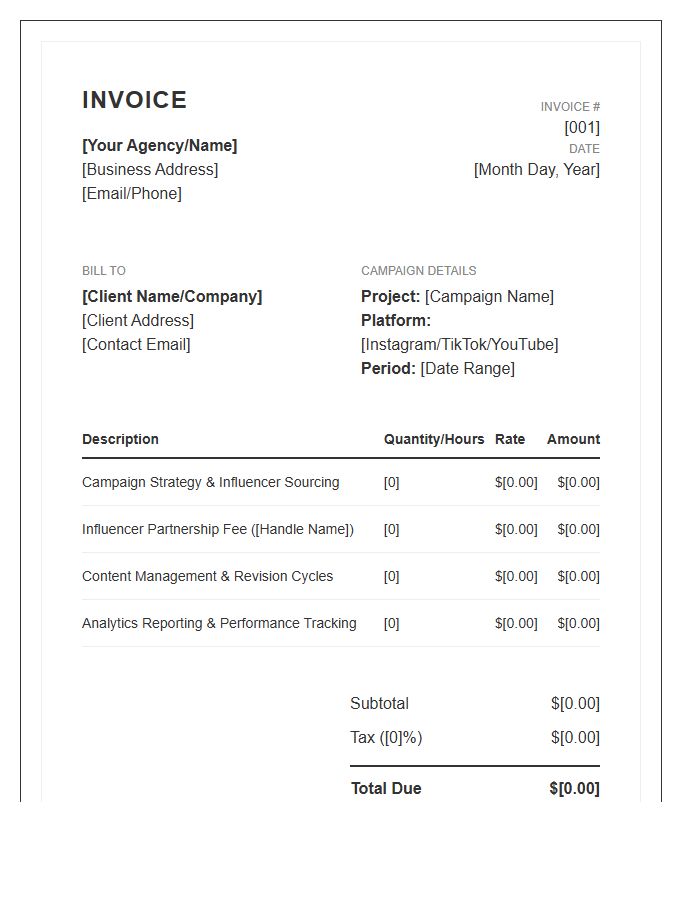Influencer Marketing Management Invoice Template
