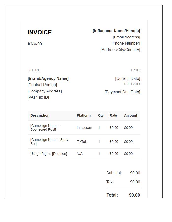Professional Influencer Campaign Invoice Template
