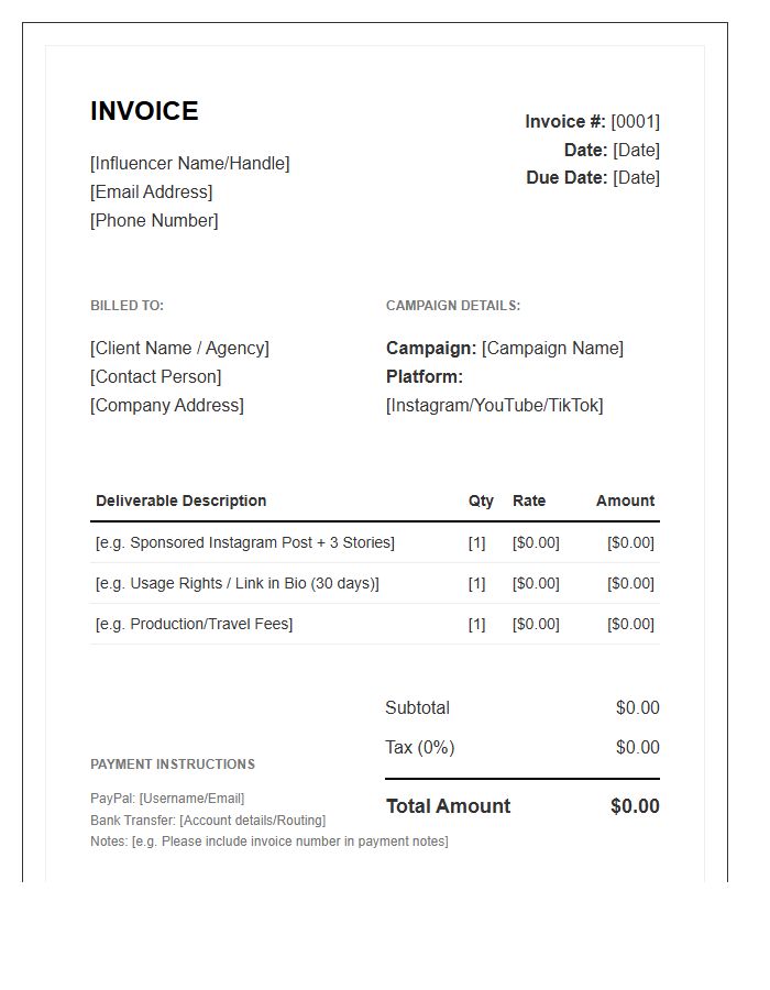 Social Media Influencer Marketing Invoice Template