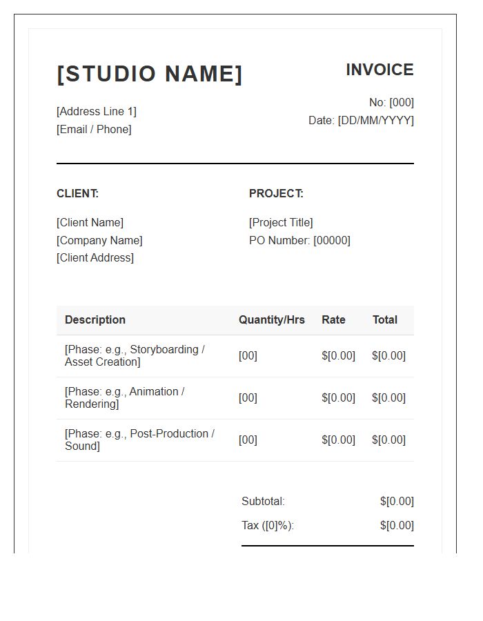 Animation Studio Project Invoice Template