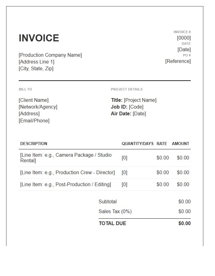 Broadcast Production Invoice Template