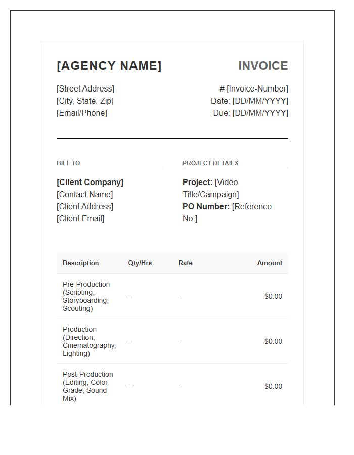 Corporate Video Agency Invoice Template