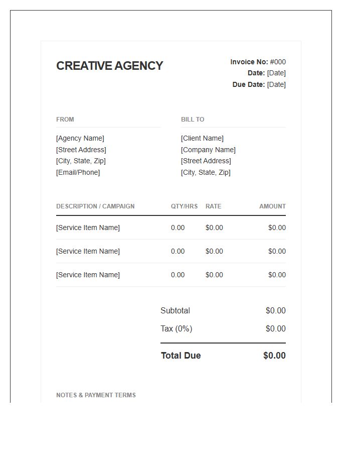 Creative Agency Media Invoice Template