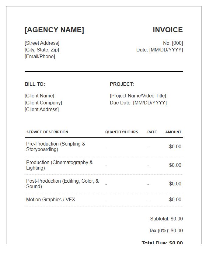Digital Video Agency Invoice Template