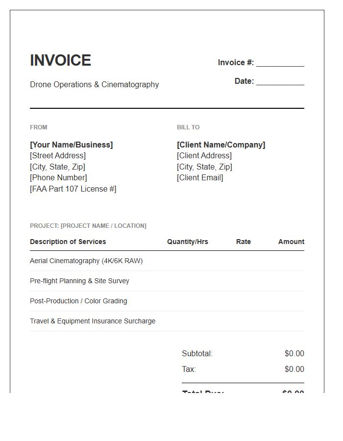 Drone Cinematography Invoice Template