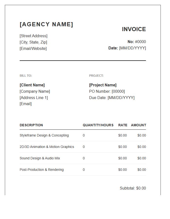 Motion Graphics Agency Invoice Template