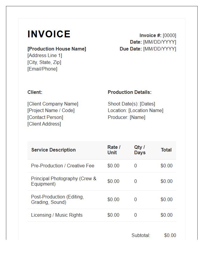 Production House Service Invoice Template