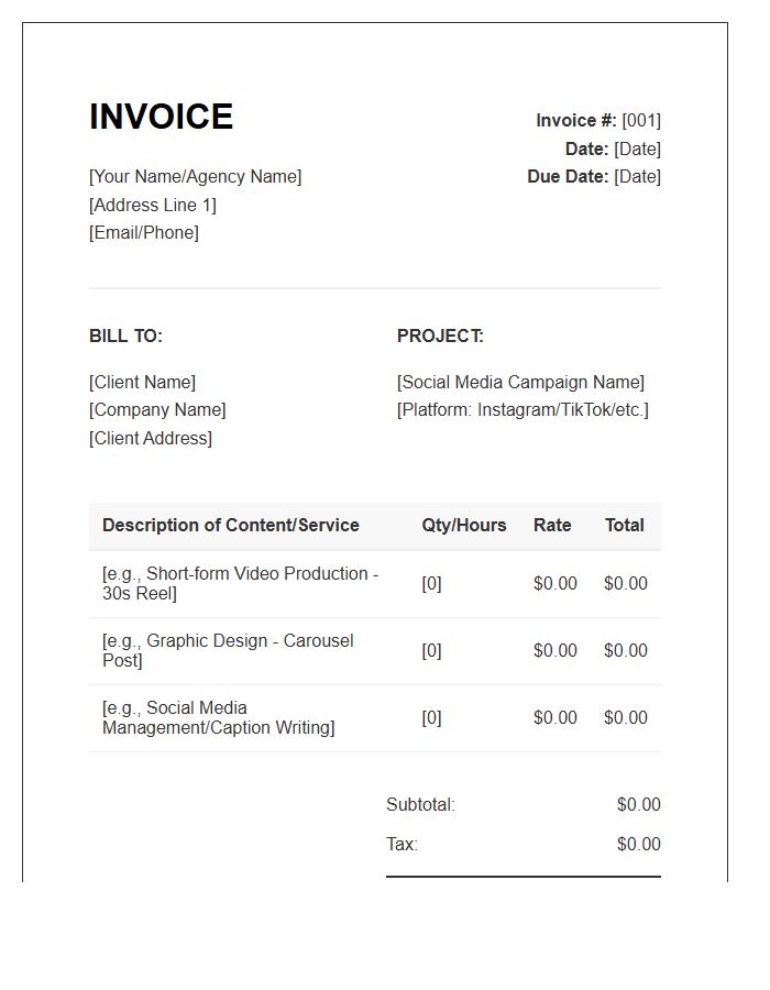 Social Media Content Invoice Template