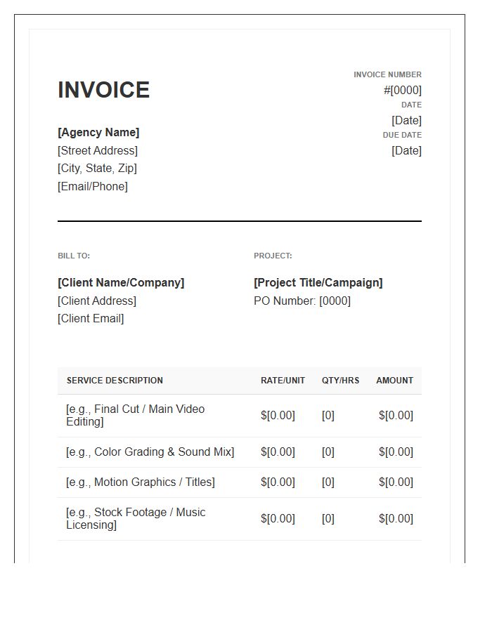 Video Editing Agency Invoice Template