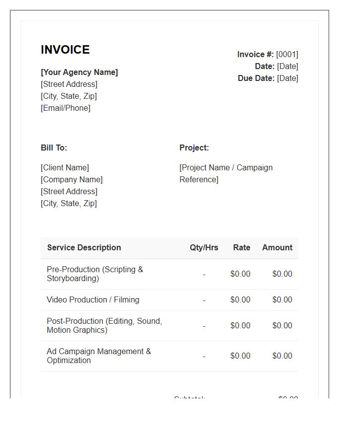 Video Marketing Services Invoice Template