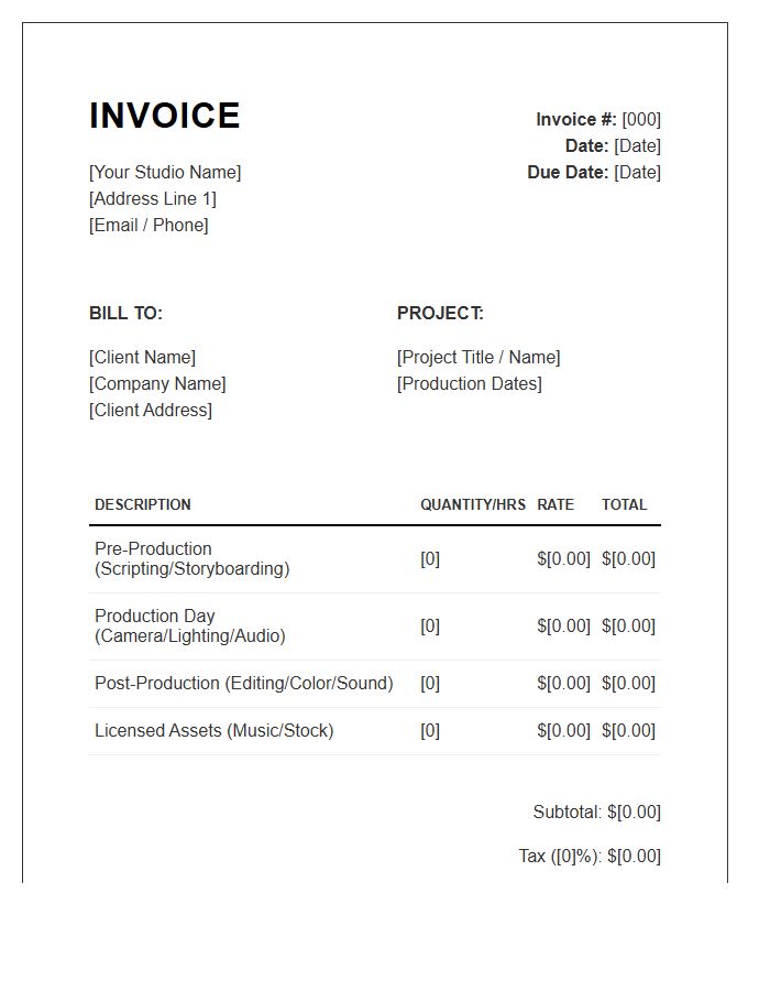 Video Production Services Invoice Template