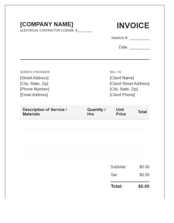 Electrical Installation Service Invoice Template