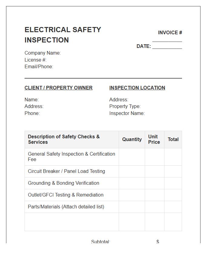 Electrical Safety Inspection Invoice Template