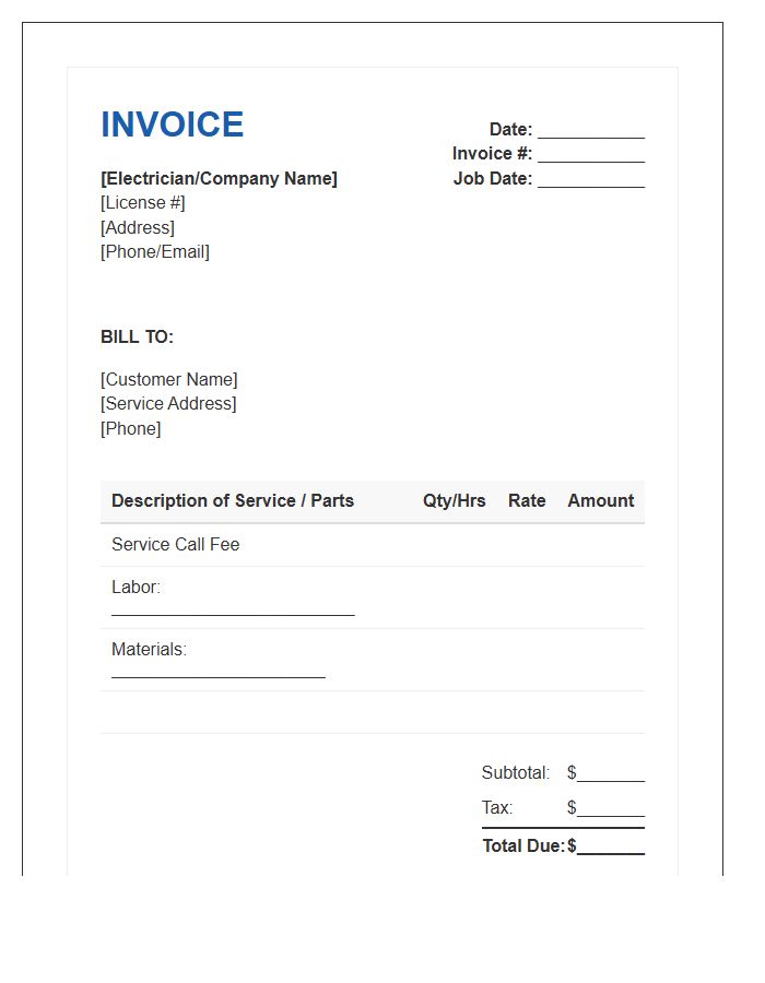 Electrician Service Call Invoice Template