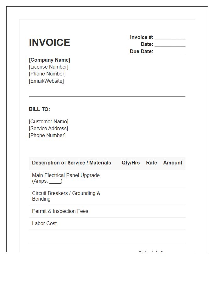 Panel Upgrade Service Invoice Template
