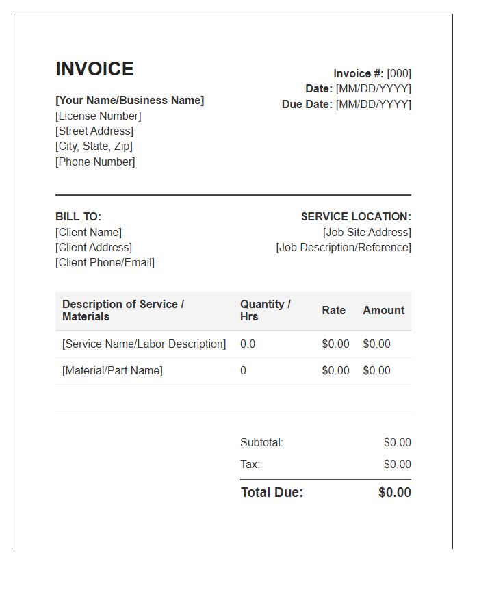 Self Employed Electrician Service Invoice Template