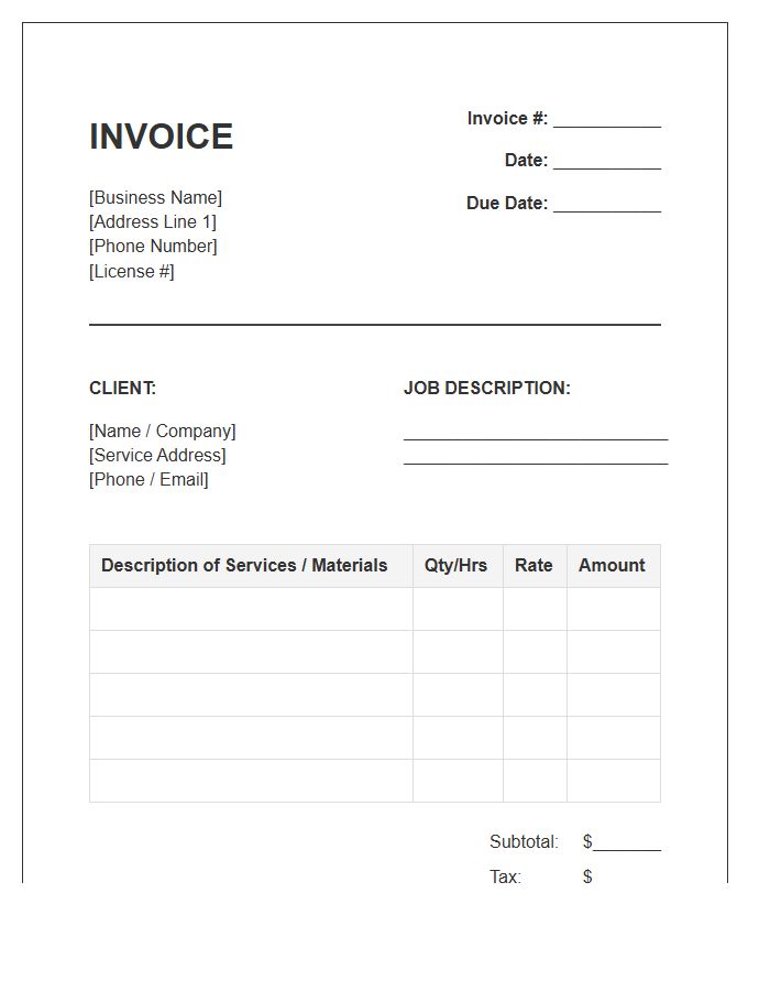 Standard Electrician Service Invoice Template