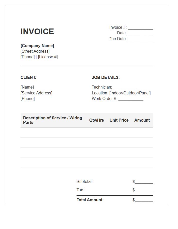 Wiring Repair Service Invoice Template
