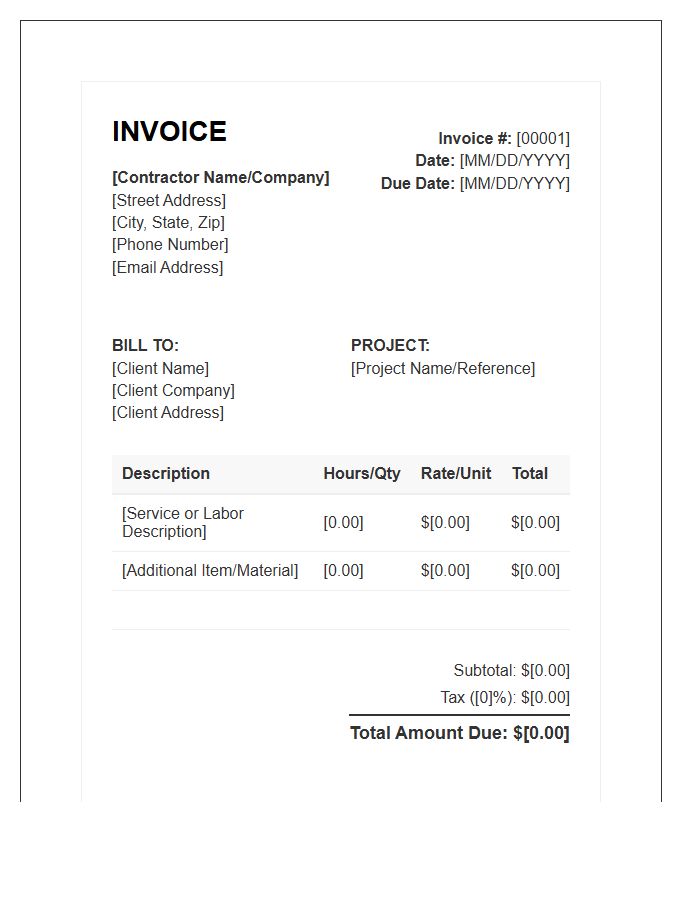 Contractor Professional Billing Invoice Template