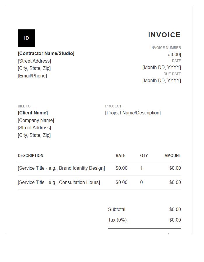 Creative Independent Contractor Invoice Template
