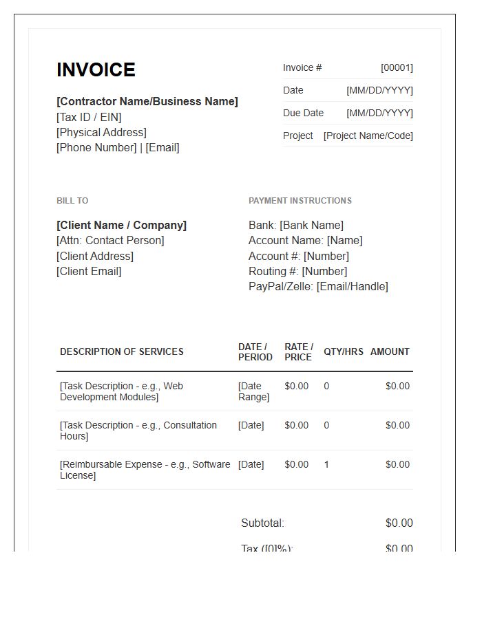 Detailed Independent Contractor Invoice Template