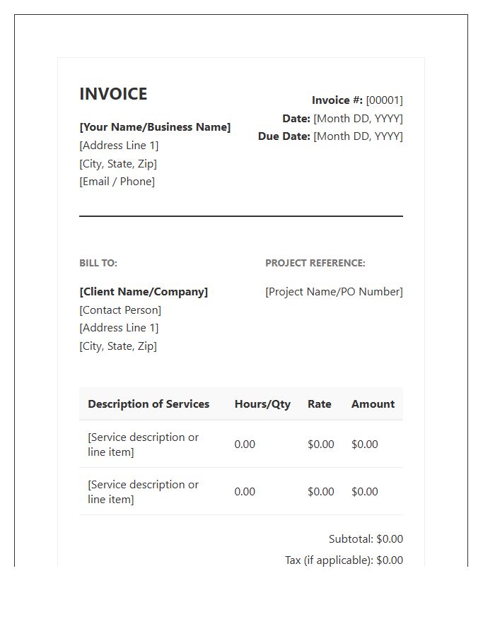 Formal Independent Contractor Invoice Template