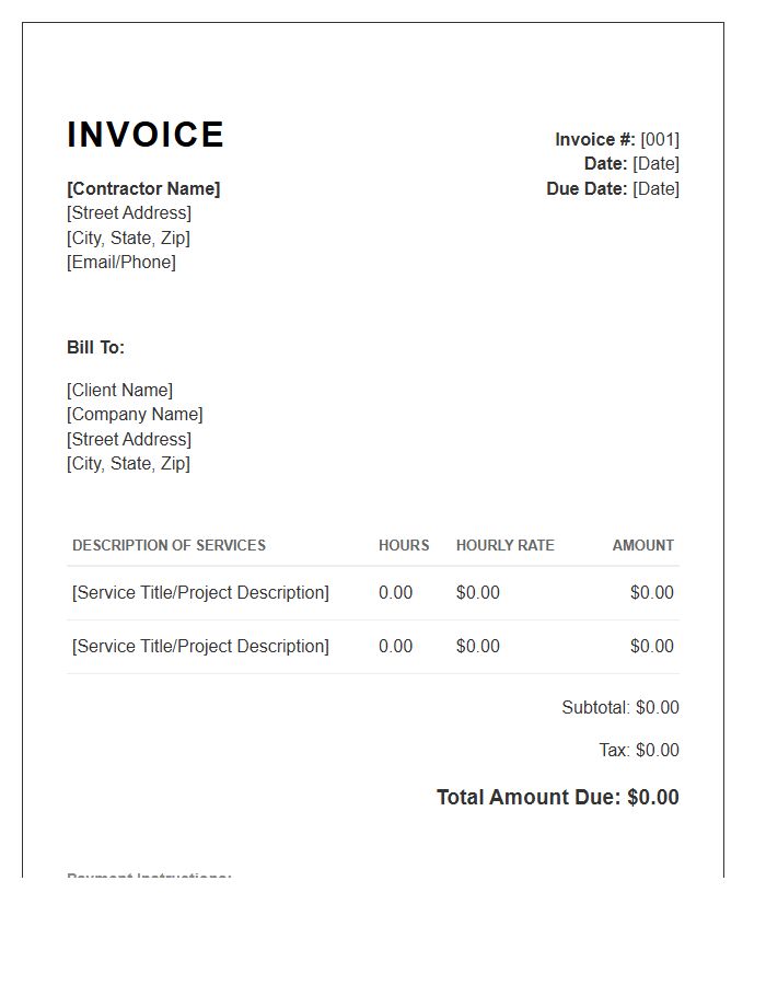 Independent Contractor Hourly Rate Invoice Template