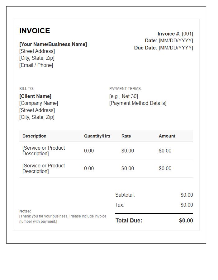 Independent Contractor Professional Invoice Template