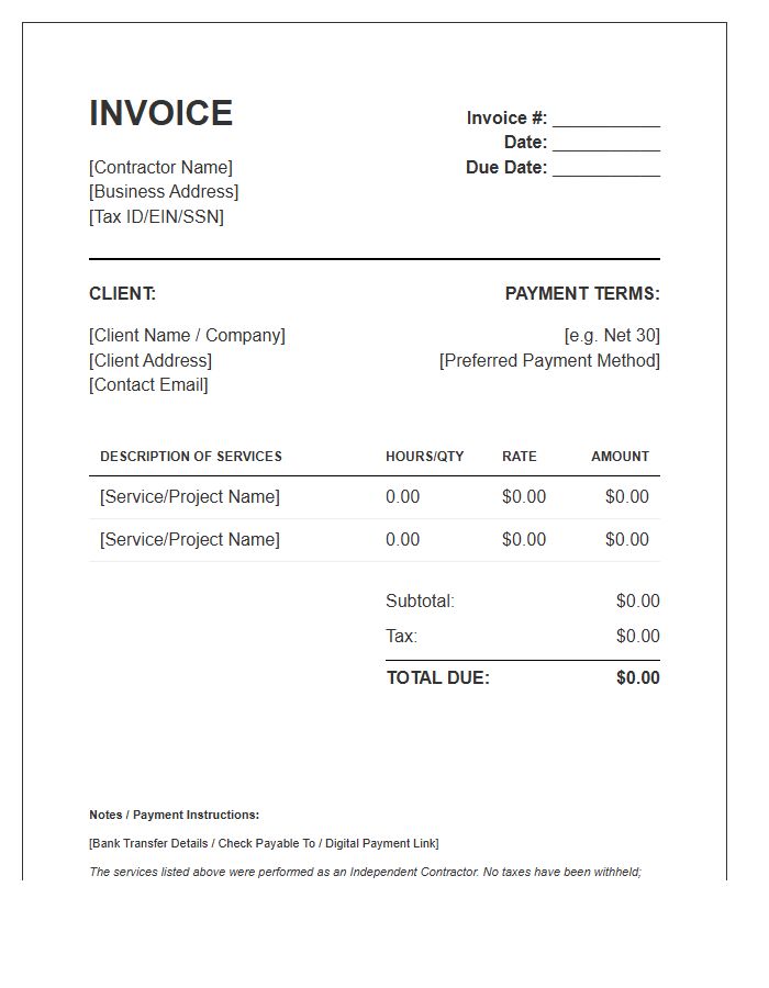 Legal Independent Contractor Invoice Template