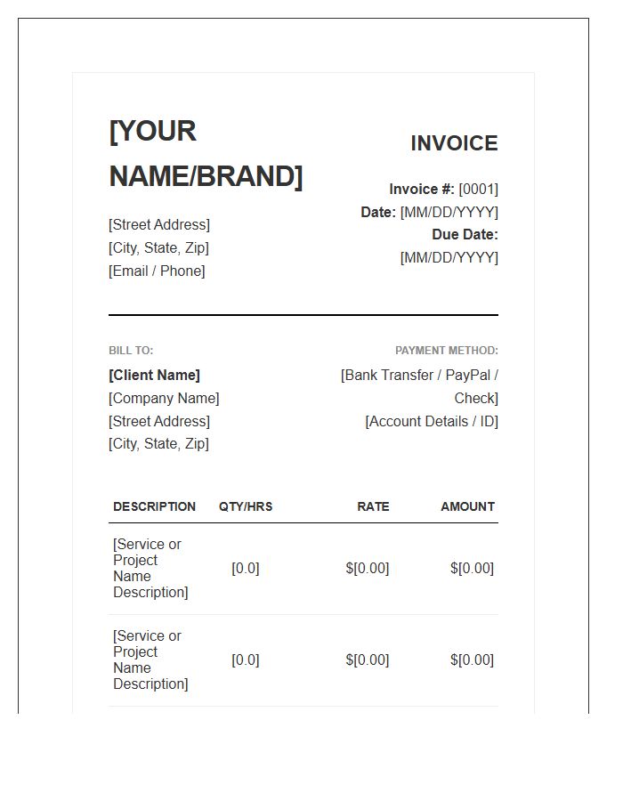 Professional Branding Independent Contractor Invoice Template