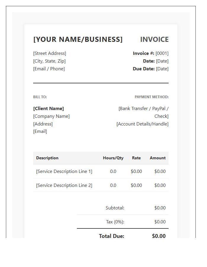 Professional Invoice Template For Independent Contractors