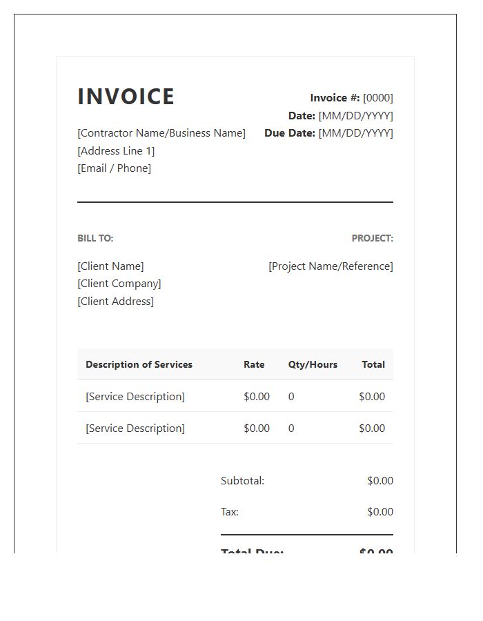 Professional Service Invoice Template For Contractors