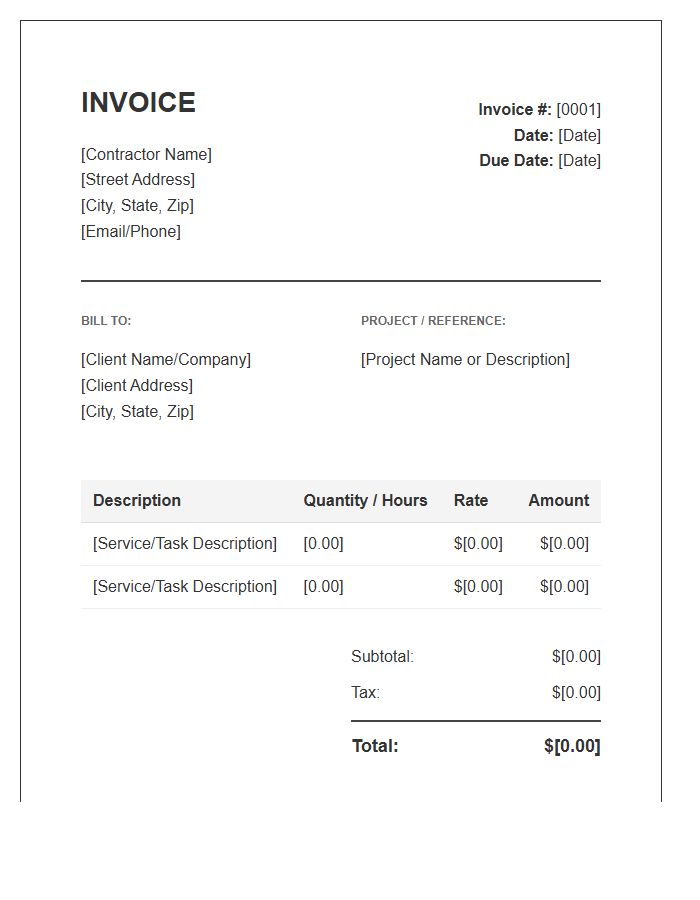 Standard Independent Contractor Invoice Template