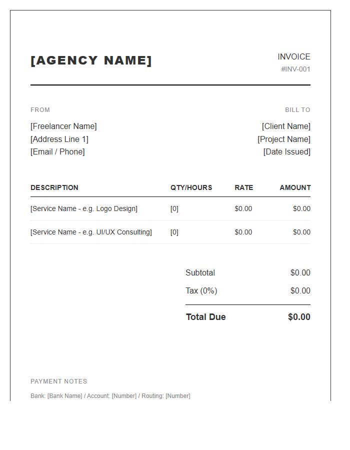 Creative Agency Freelance Invoice Template