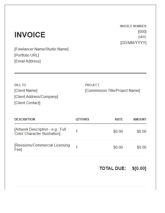 Digital Art Freelancer Invoice Template