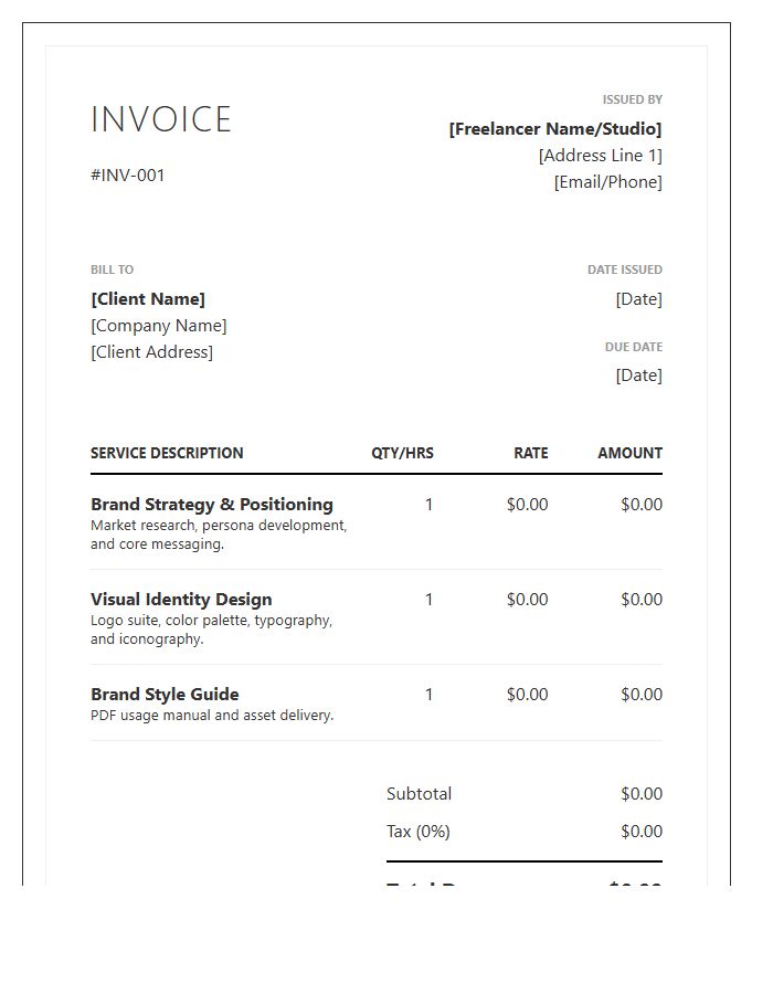 Freelance Brand Identity Invoice Template