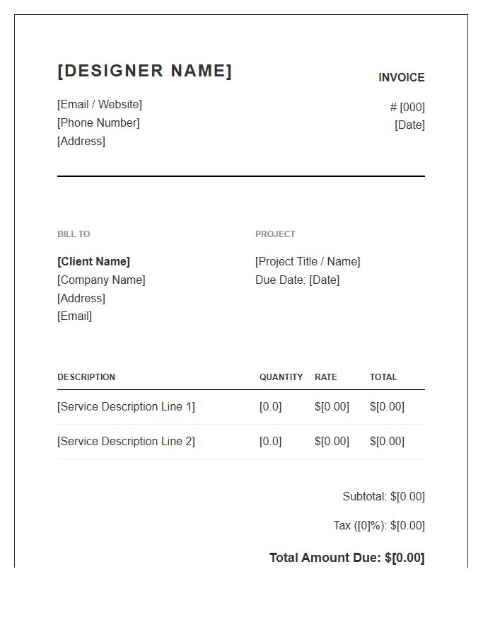 Independent Designer Service Invoice Template
