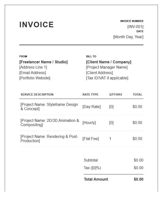 Motion Graphics Freelance Invoice Template