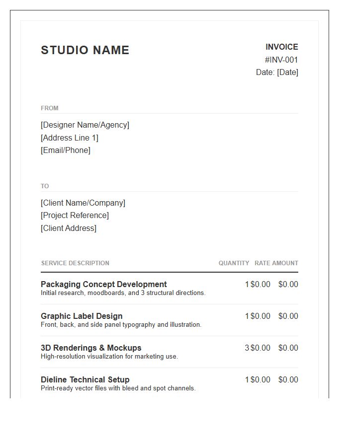 Packaging Design Contract Invoice Template