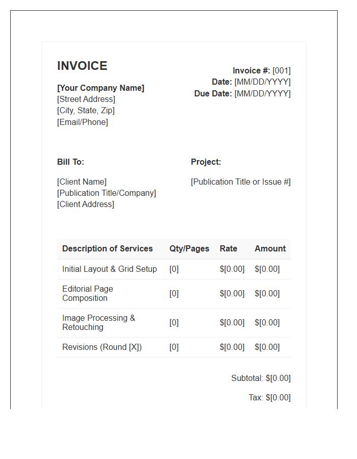 Publication Layout Services Invoice Template