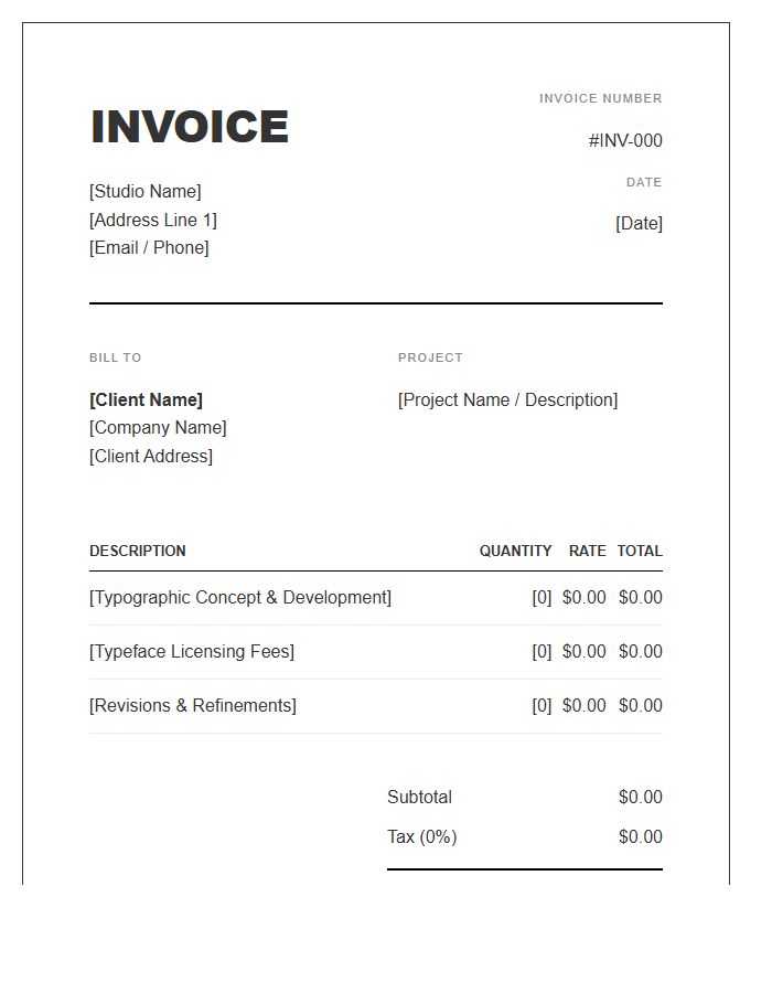 Typographic Design Project Invoice Template