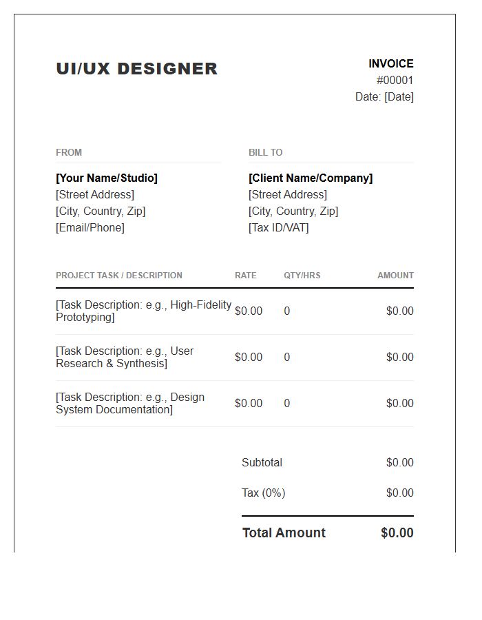 UI UX Designer Freelance Invoice Template