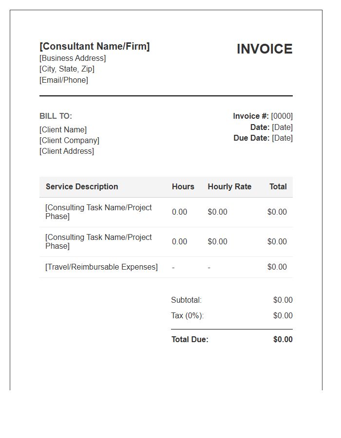 Business Consultant Hourly Labor Invoice Template
