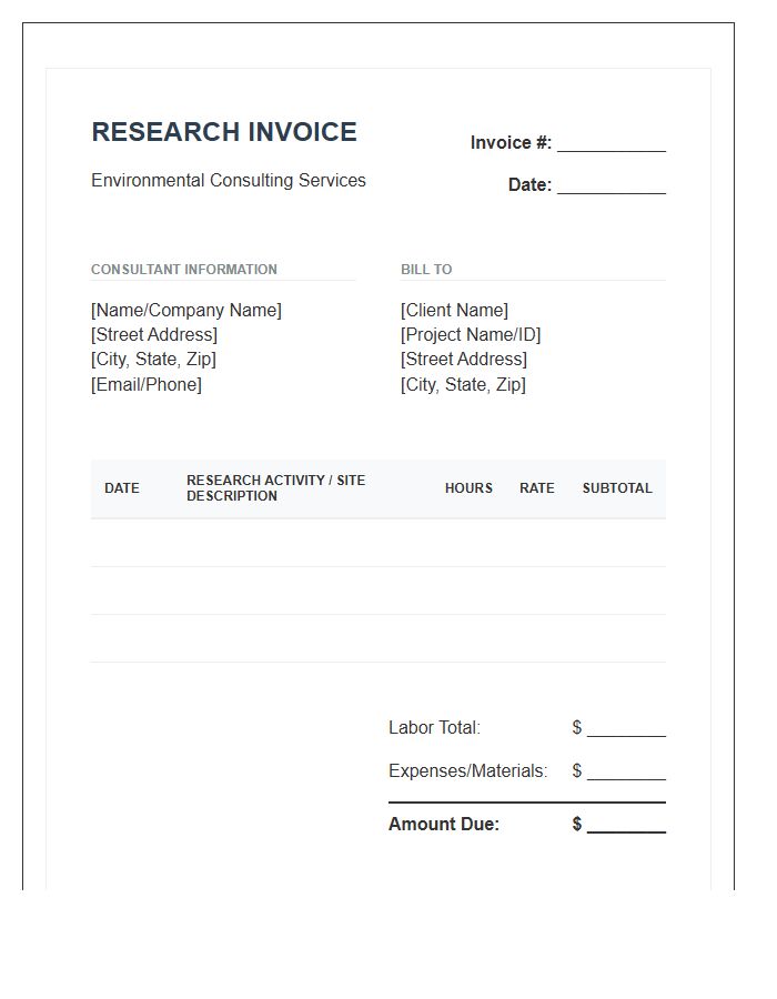 Environmental Consultant Hourly Research Invoice Template